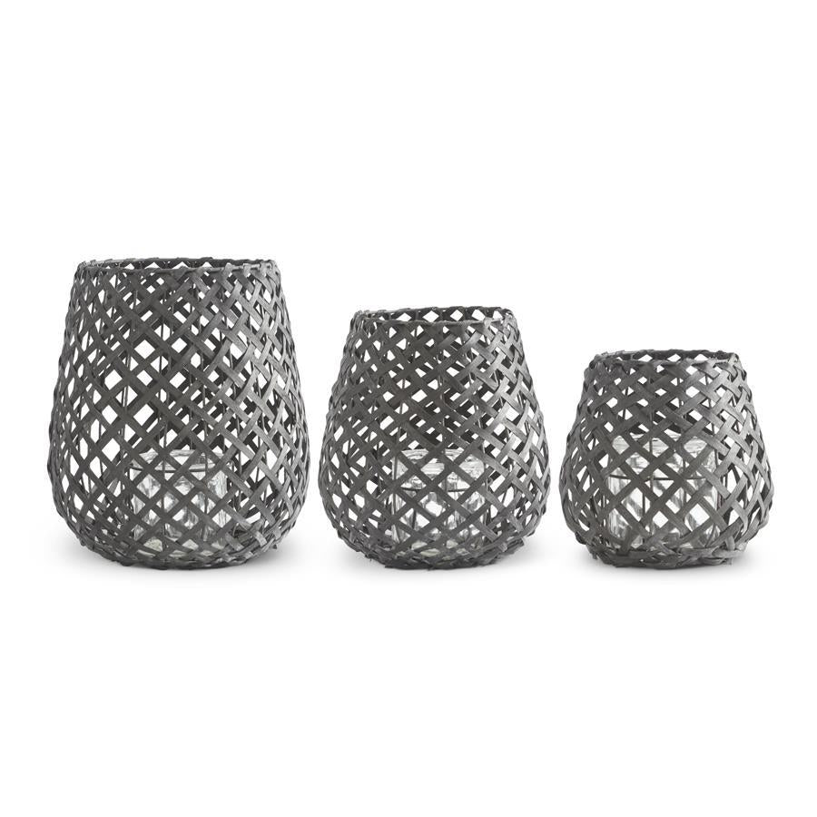 Black Woven Wood Candleholder Lantern