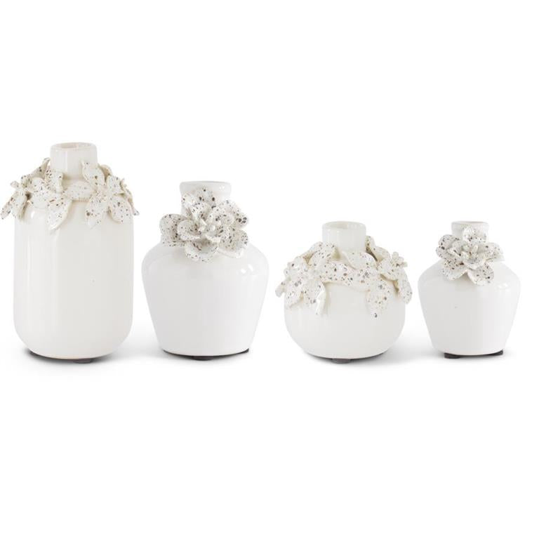 White Ceramic Mini Vase With Raised Flowers
