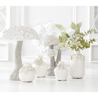 White Ceramic Mini Vase With Raised Flowers