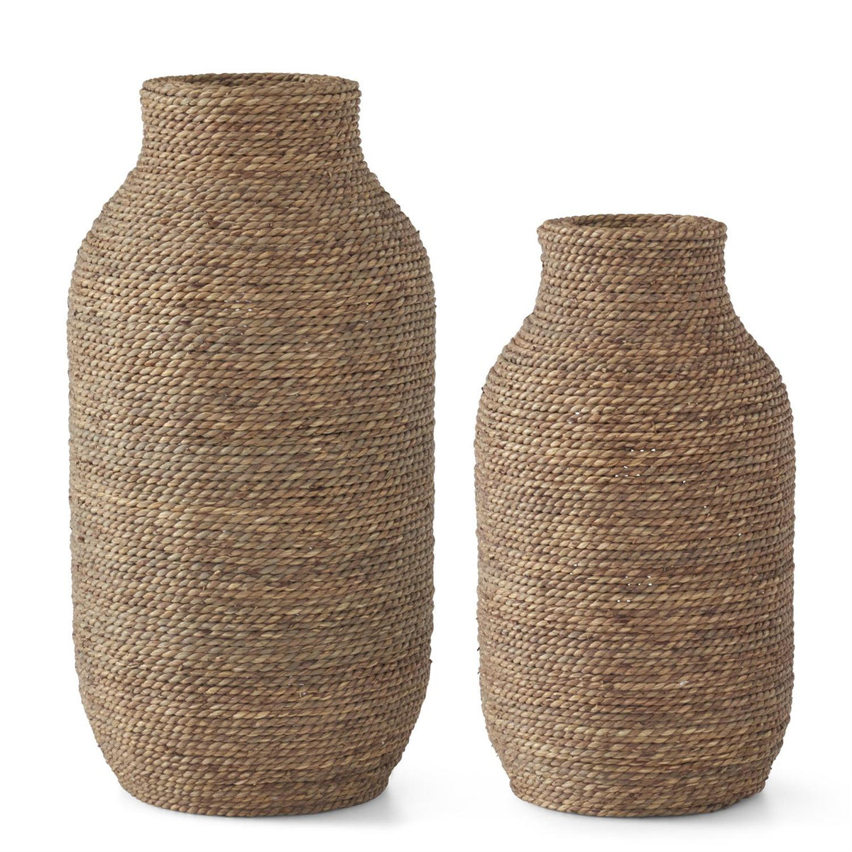 Woven Seagrass and Wood Vase