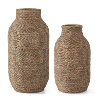 Woven Seagrass and Wood Vase