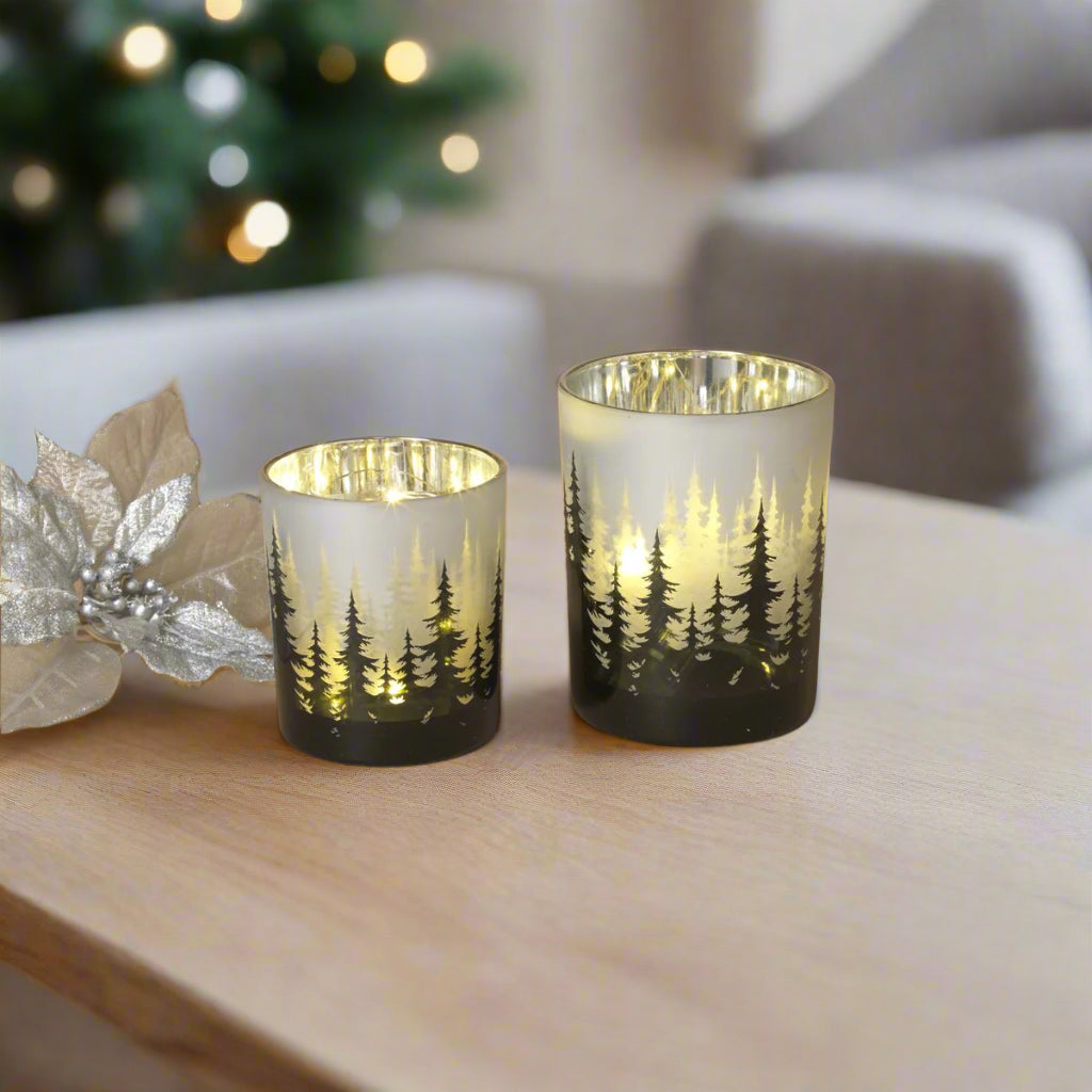 Glass Forest Design Votive Holder With Lights