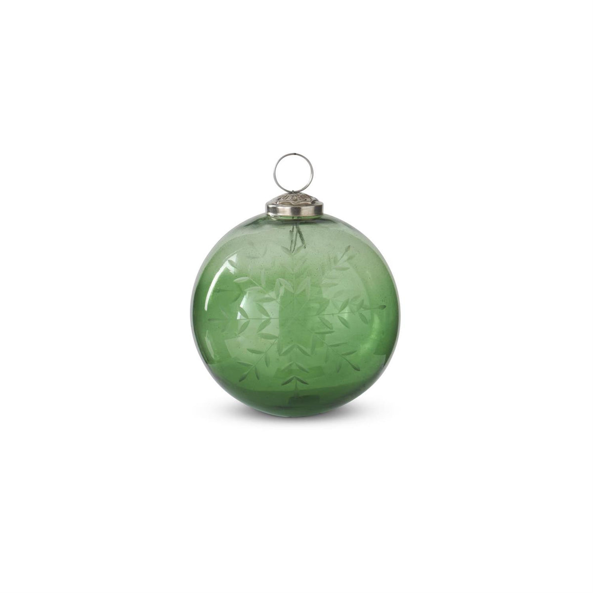 Etched Green Snowflake Glass Ornament