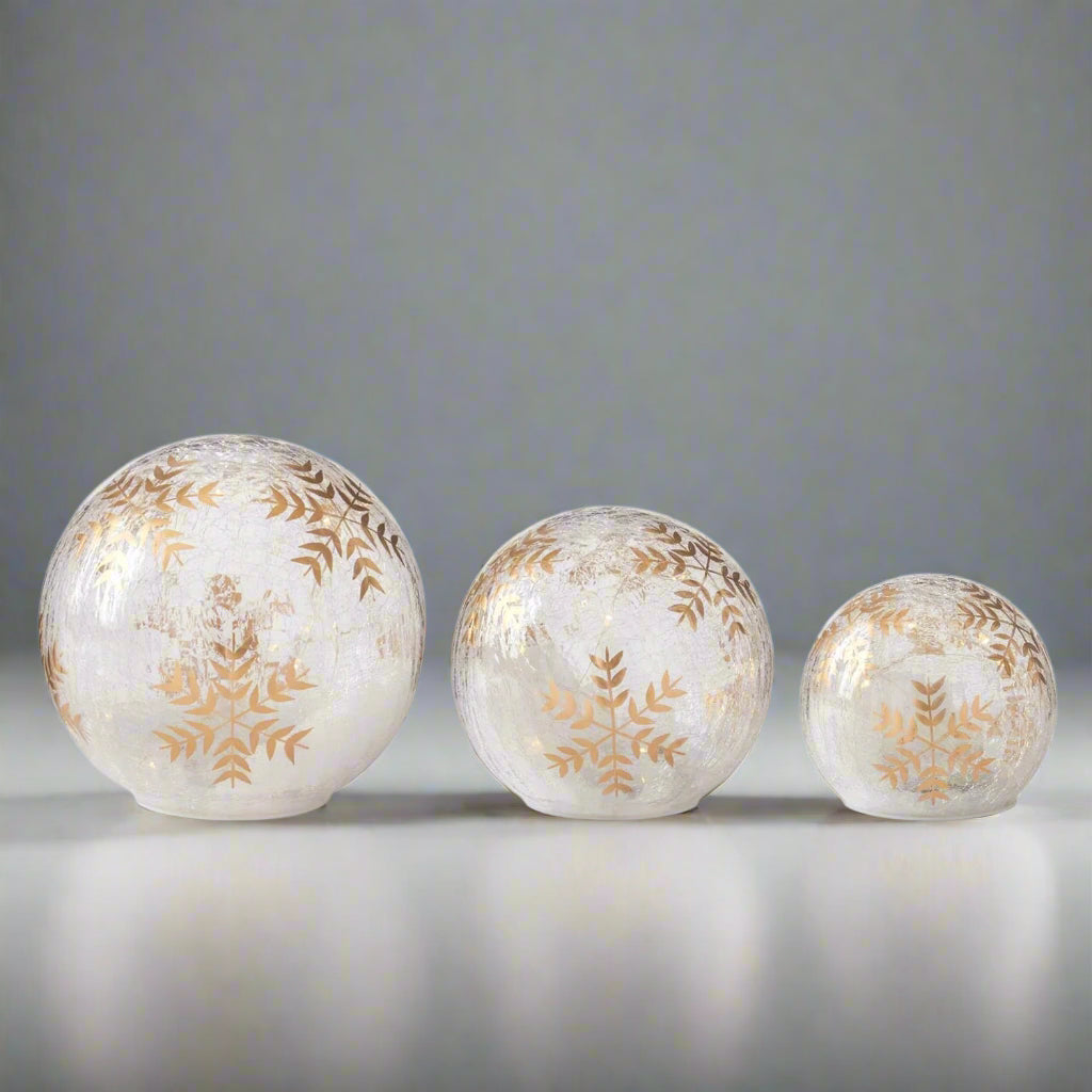 Gold Hand Painted Snowflake Crackle Glass LED Globe