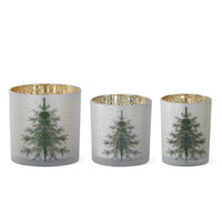 Frosted White Glass Christmas Tree Candle Holder