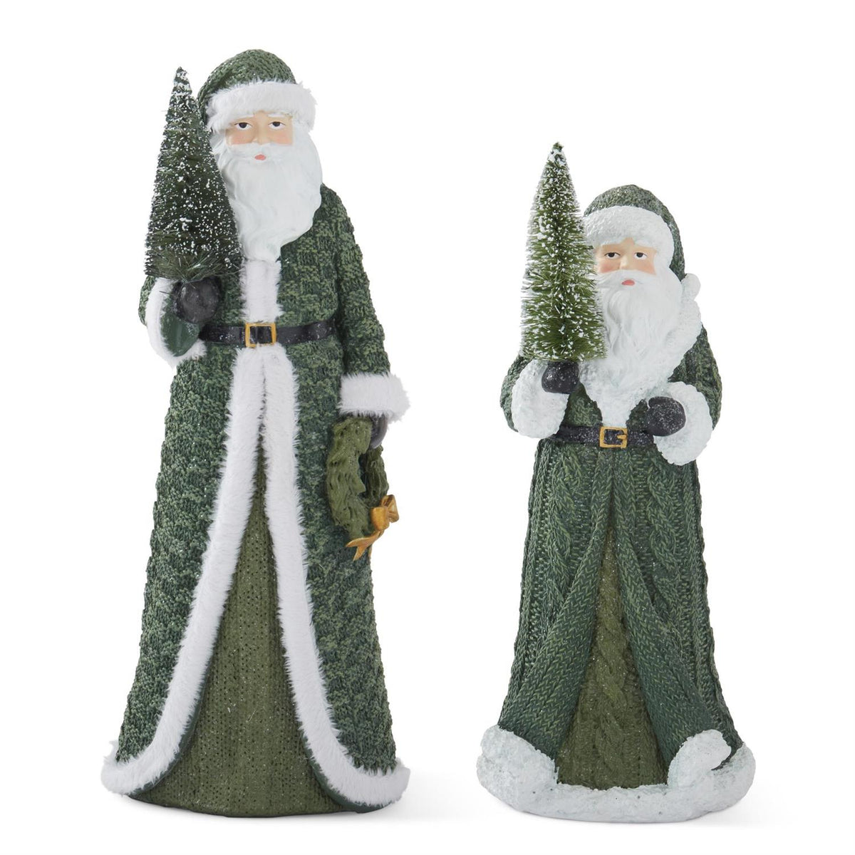 Santa with Green Coat and Bottle Brush Tree