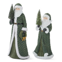 Santa with Green Coat and Bottle Brush Tree