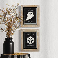 Reversible Wood Boo and Snow Sign
