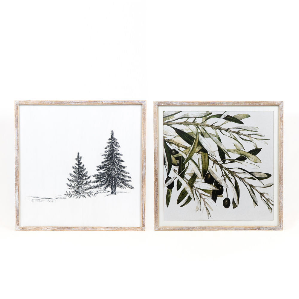 Reversible Pine Trees and Olive Branches Wood Sign