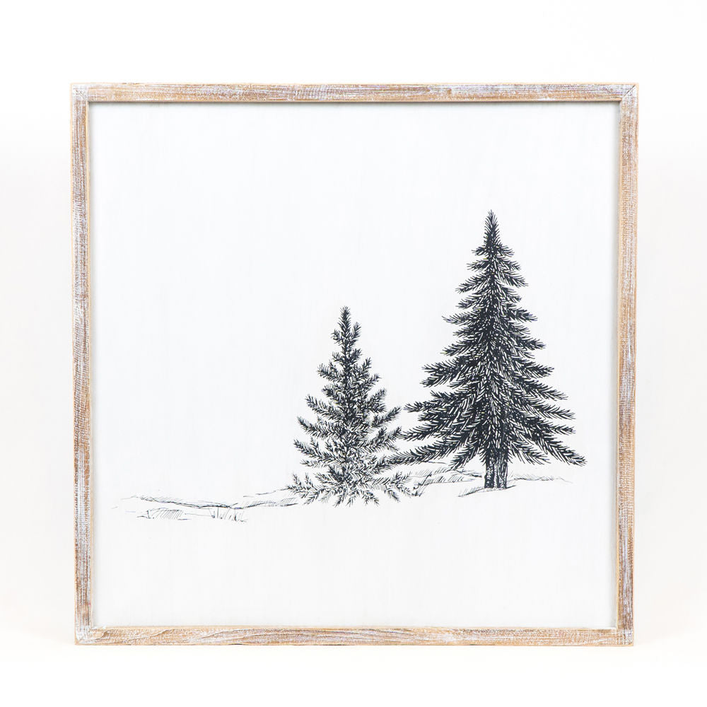 Reversible Pine Trees and Olive Branches Wood Sign