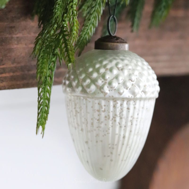 White Mercury Glass Acorn Ornament