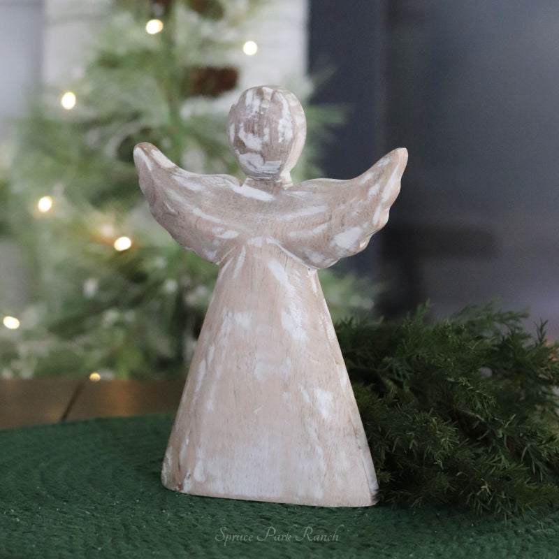 Rustic Whitewashed Wooden Angel