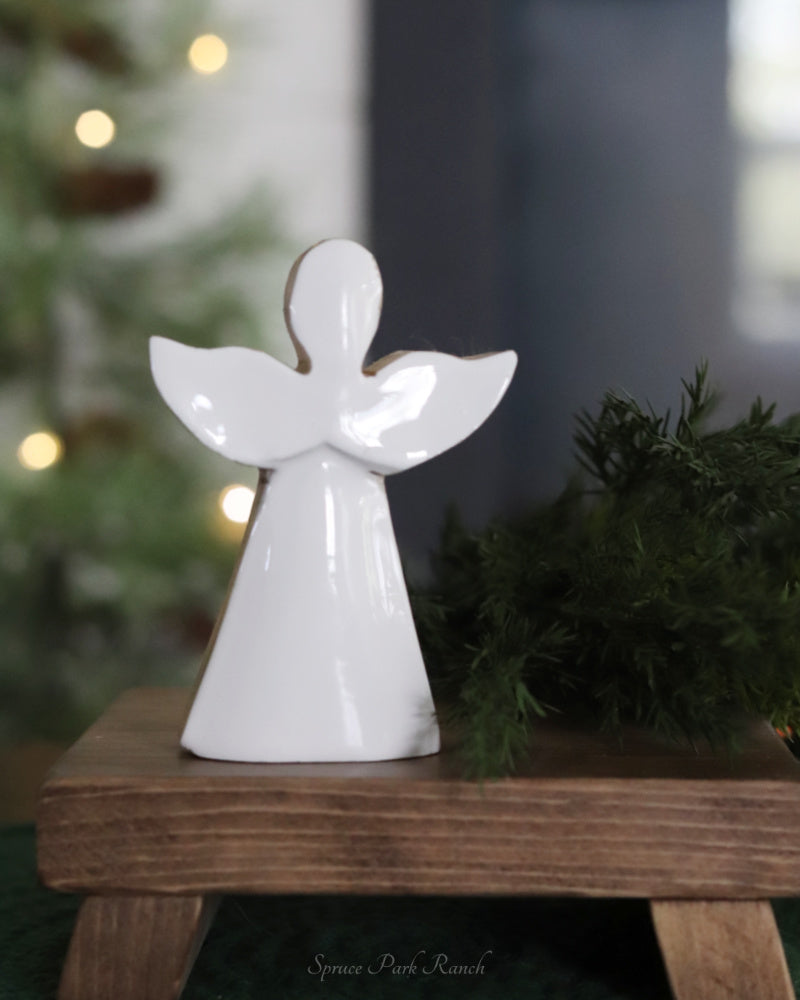 White Enamel Angel Wood Block