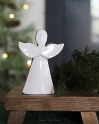 White Enamel Angel Wood Block