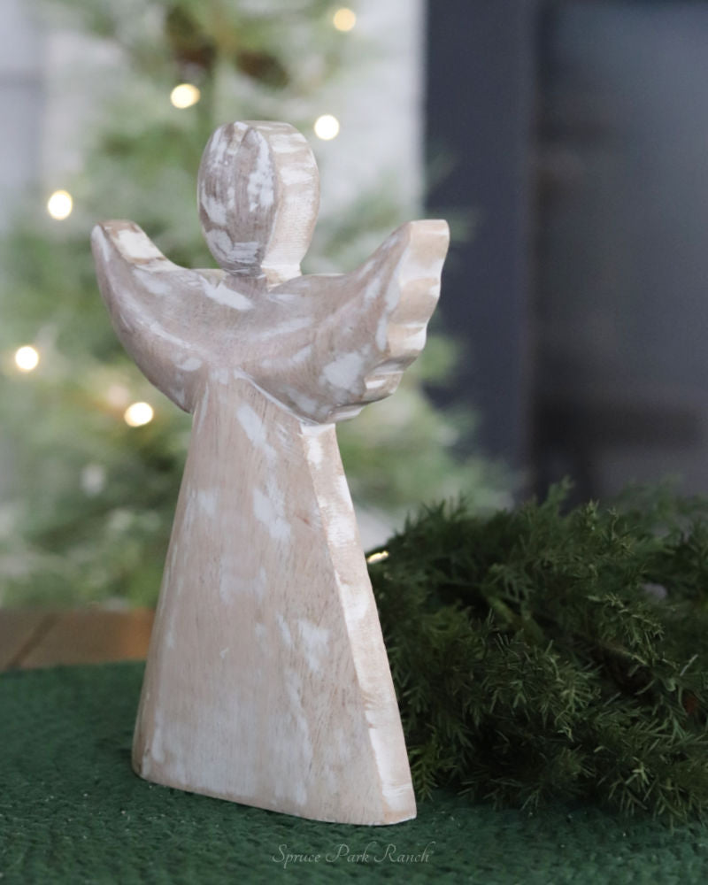 Rustic Whitewashed Wooden Angel