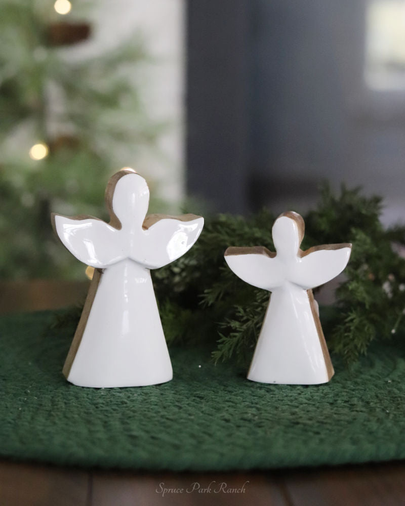 White Enamel Angel Wood Block