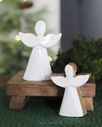 White Enamel Angel Wood Block
