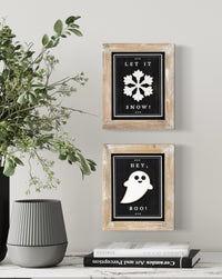 Reversible Wood Boo and Snow Sign