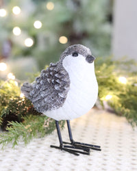 Brown and White Glittered Wood Grain Pinecone Bird