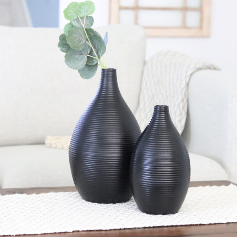 Black Long Neck Metal Vase