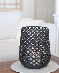Black Woven Wood Candleholder Lantern