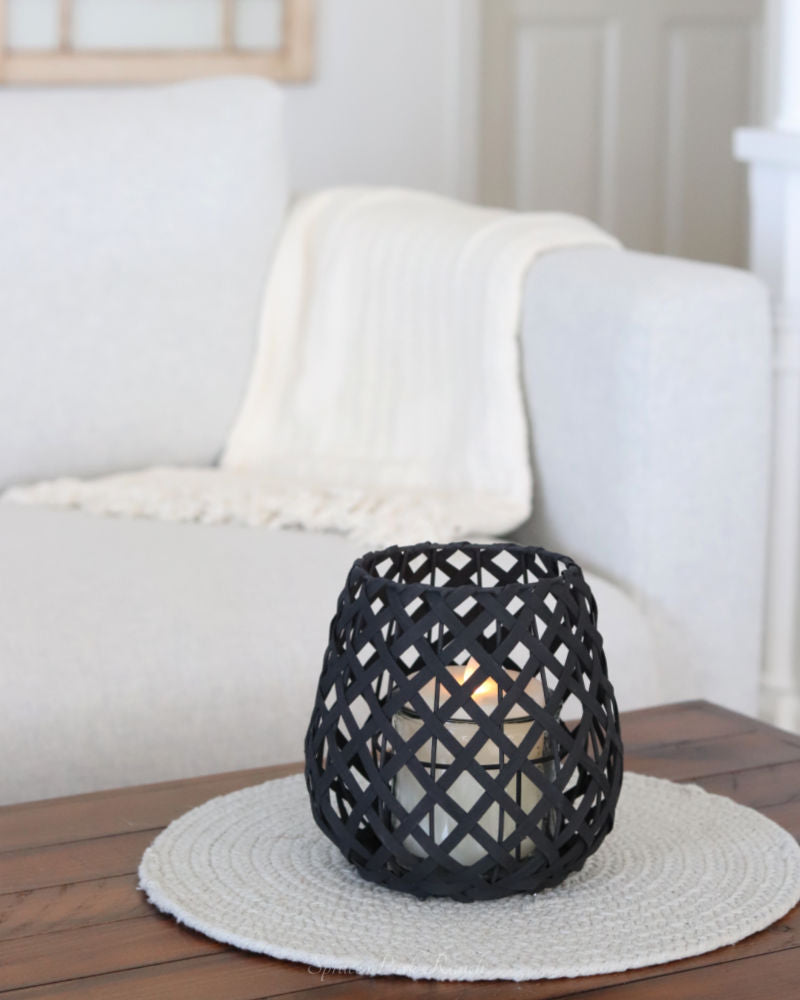 Black Woven Wood Candleholder Lantern