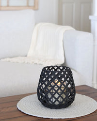 Black Woven Wood Candleholder Lantern
