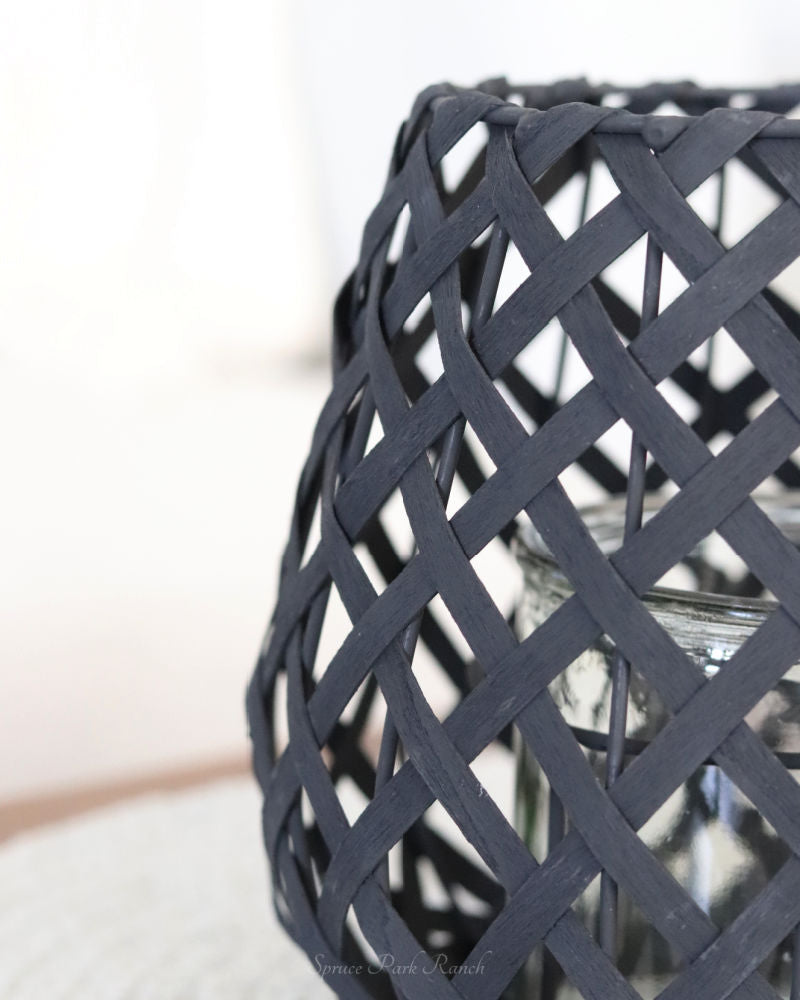 Black Woven Wood Candleholder Lantern