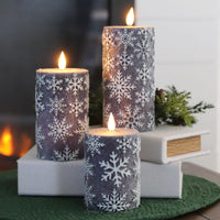 Blue Snowflake LED Pillar Glitter Candle