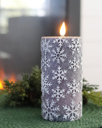 Blue Snowflake LED Pillar Glitter Candle