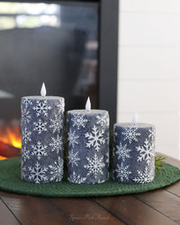 Blue Snowflake LED Pillar Glitter Candle