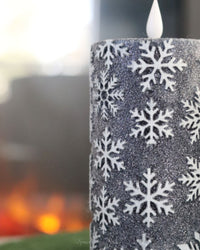 Blue Snowflake LED Pillar Glitter Candle