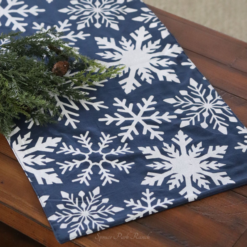Blue Snowflake Table Runner 56"L