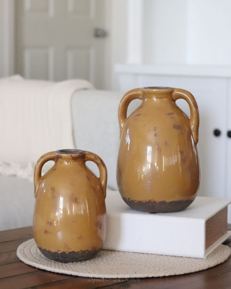 Butterscotch Crackle Glaze Terracotta Jug With Handle