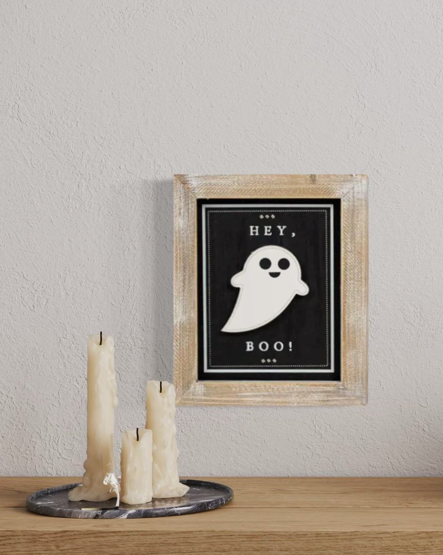 Reversible Wood Boo and Snow Sign