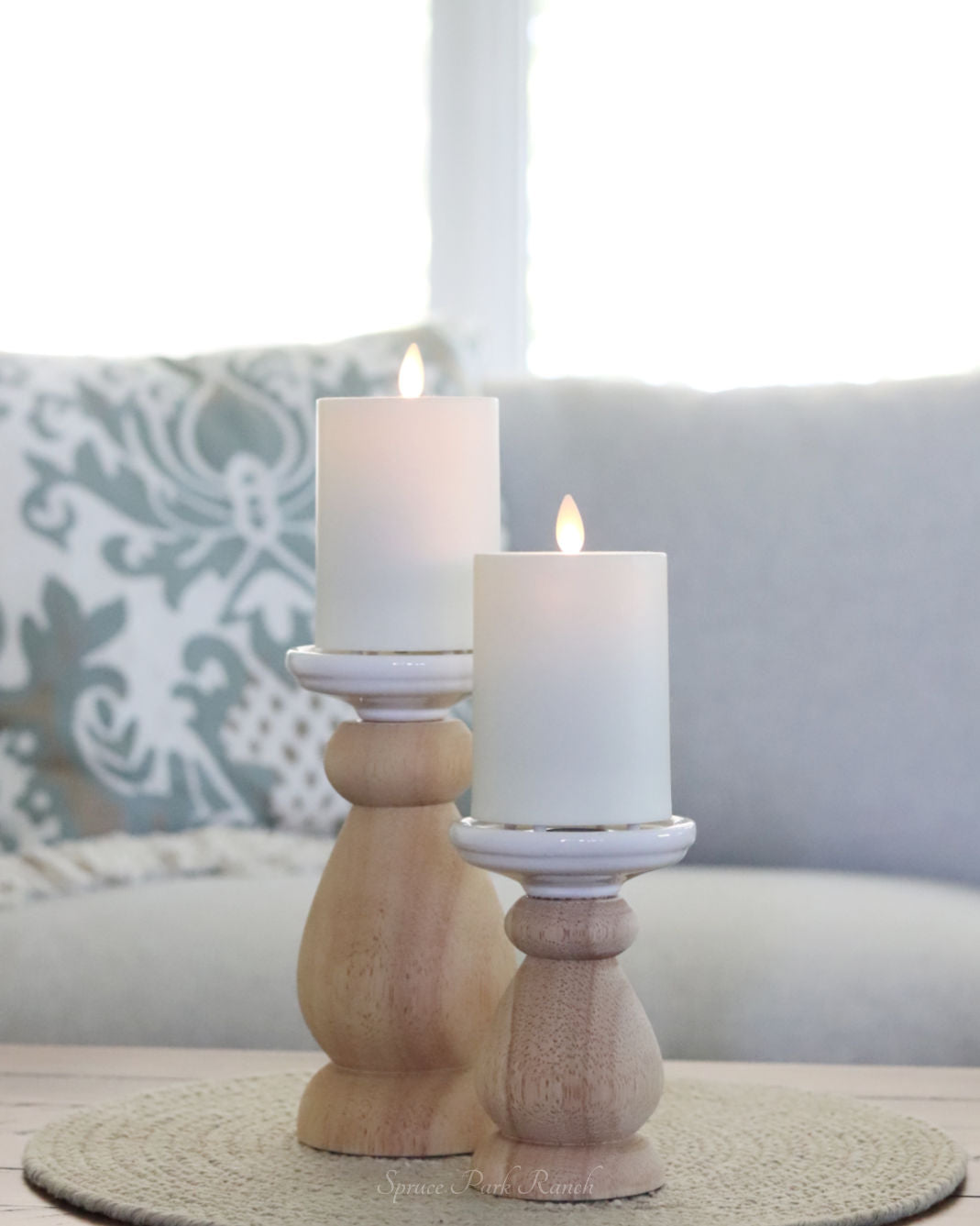 Wood Taper and Pillar Candle Holder With White Top