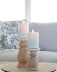 Wood Taper and Pillar Candle Holder With White Top