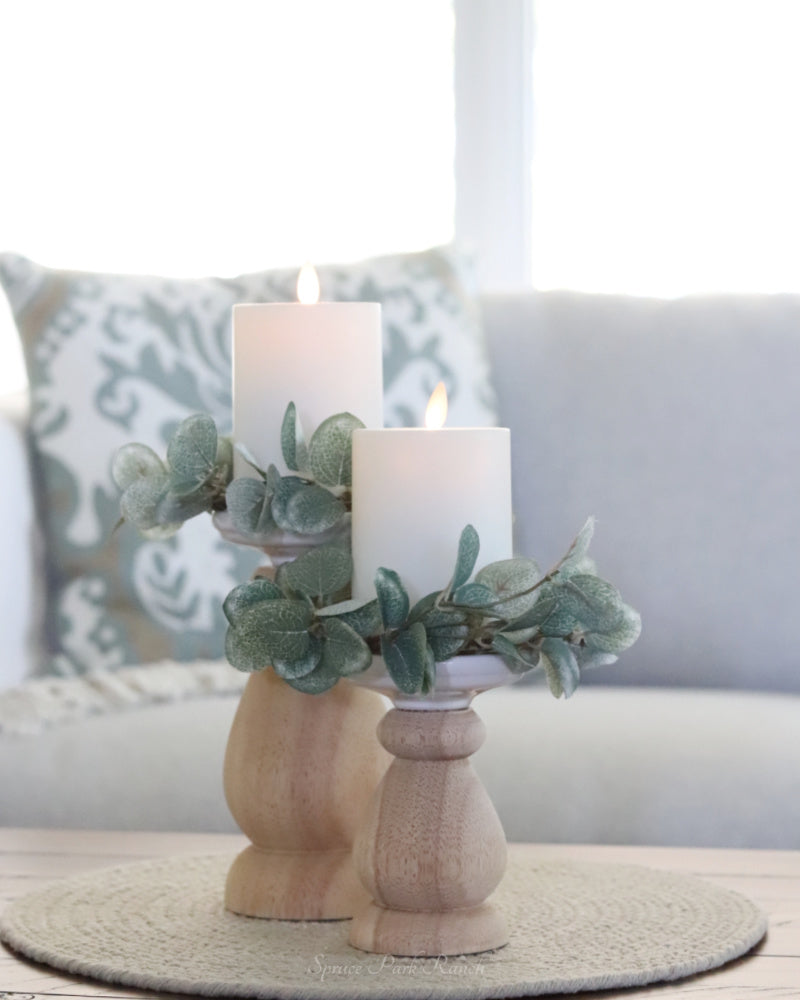 Wood Taper and Pillar Candle Holder With White Top