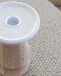 Wood Taper and Pillar Candle Holder With White Top