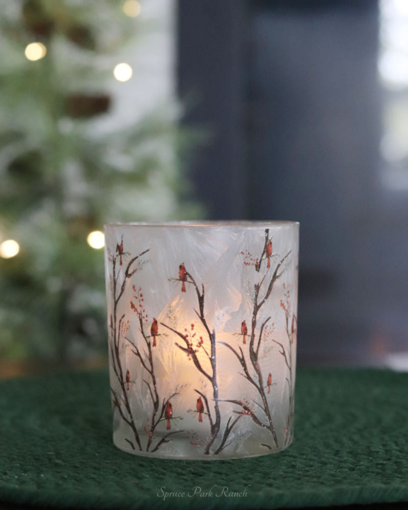 Cardinal and Branches Candle Holder