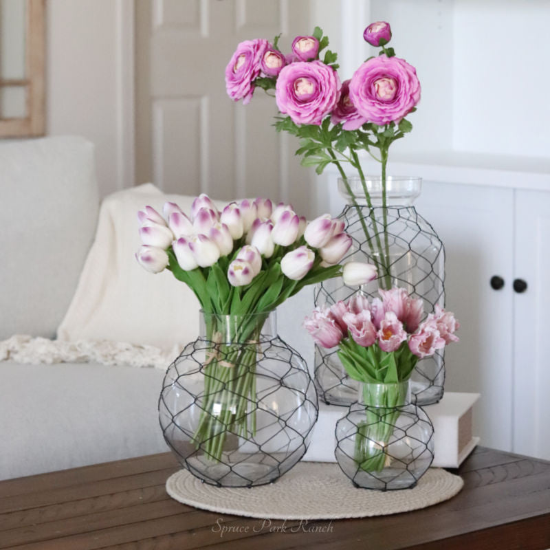Glass Jar with Black Chicken Wire