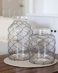 Glass Jar with Black Chicken Wire