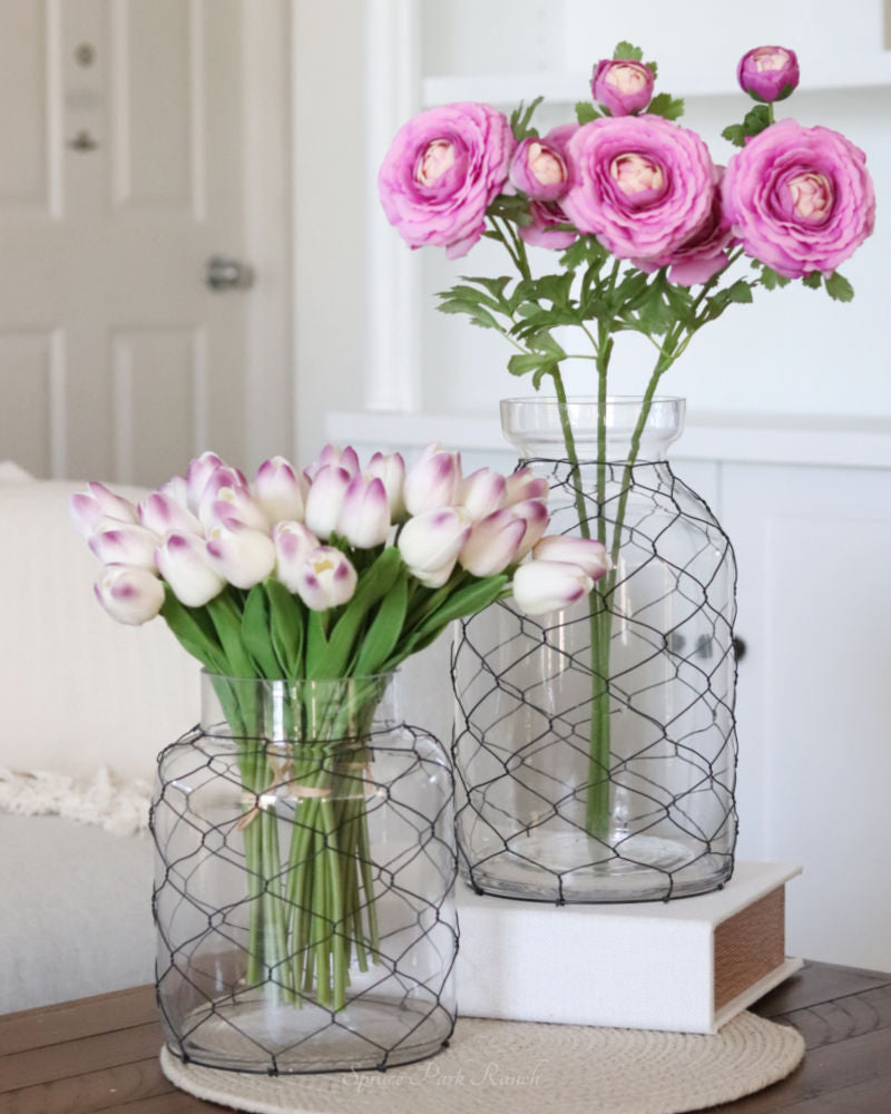Glass Jar with Black Chicken Wire