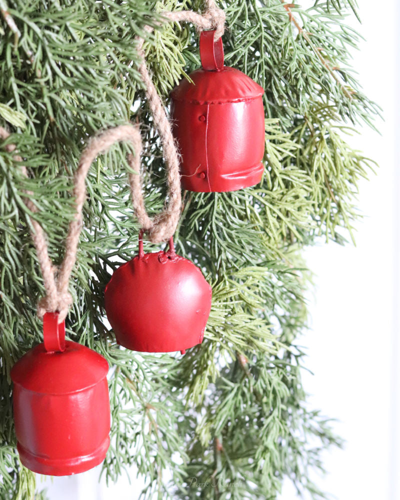 Handmade Antique Bells and Jute Rope Garland Red