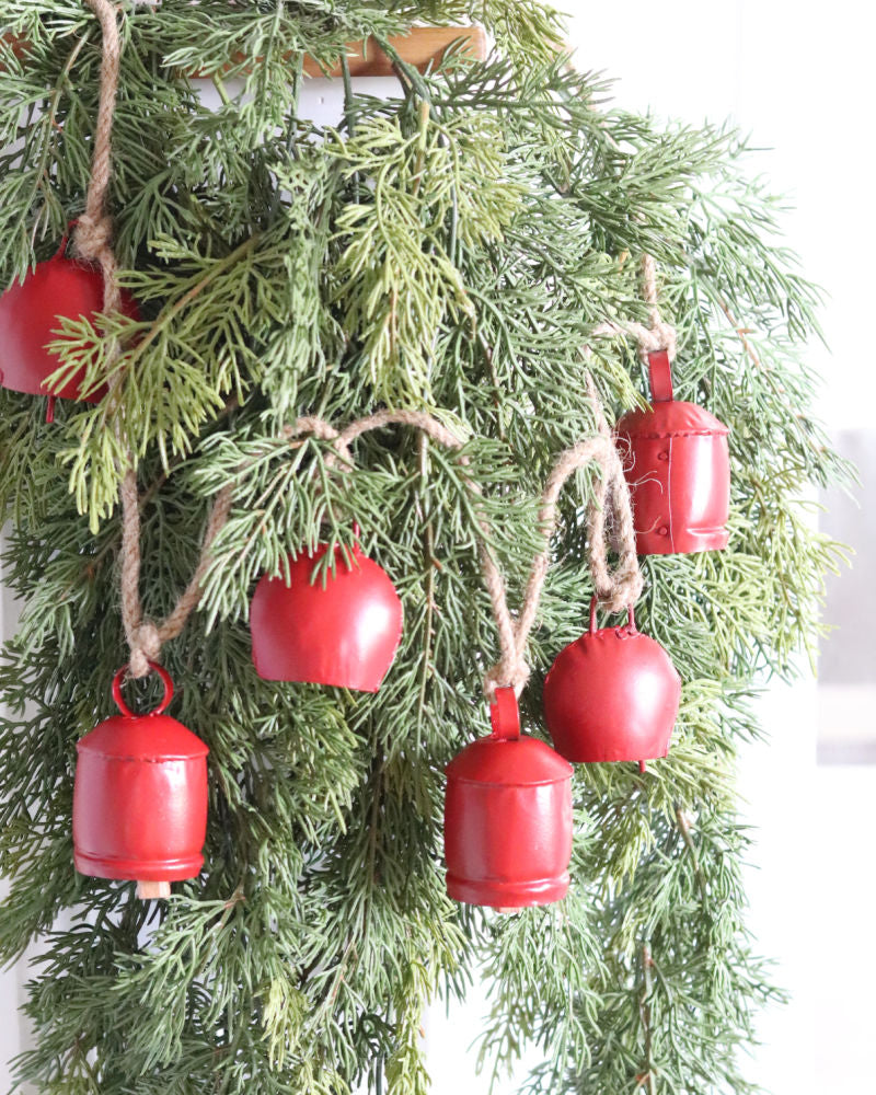Handmade Antique Bells and Jute Rope Garland Red