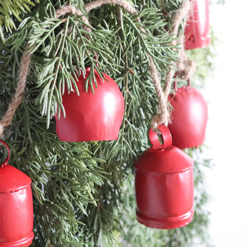 Handmade Antique Bells and Jute Rope Garland Red