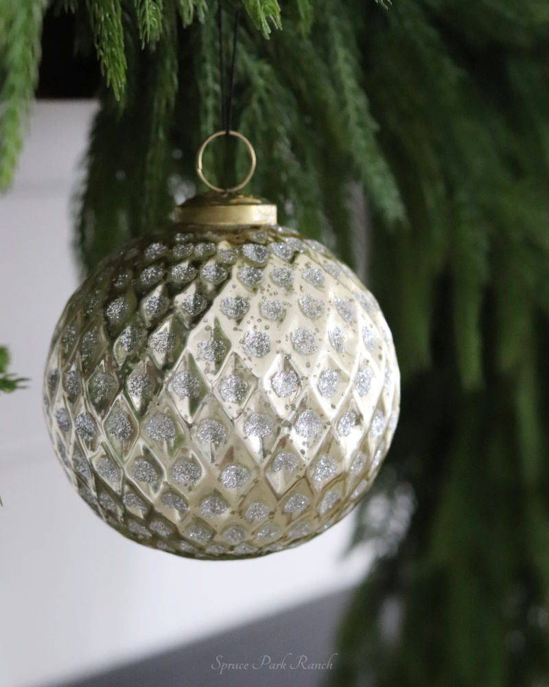 Gold Glitter Glass Diamond Embossed Ornament