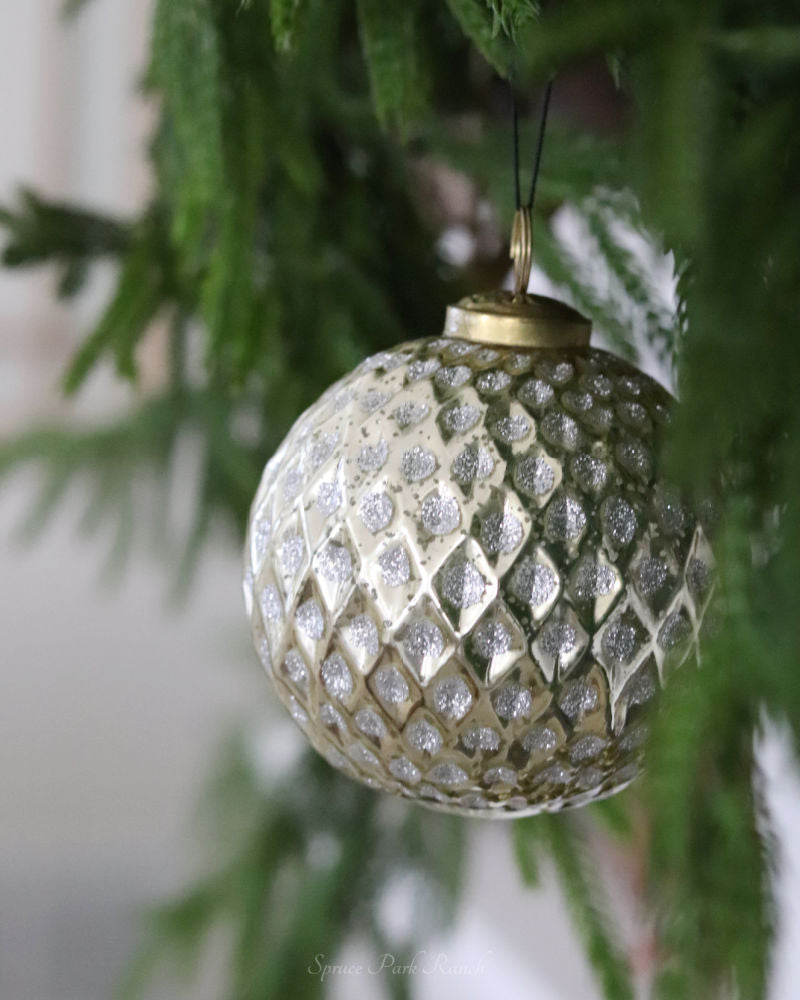 Gold Glitter Glass Diamond Embossed Ornament