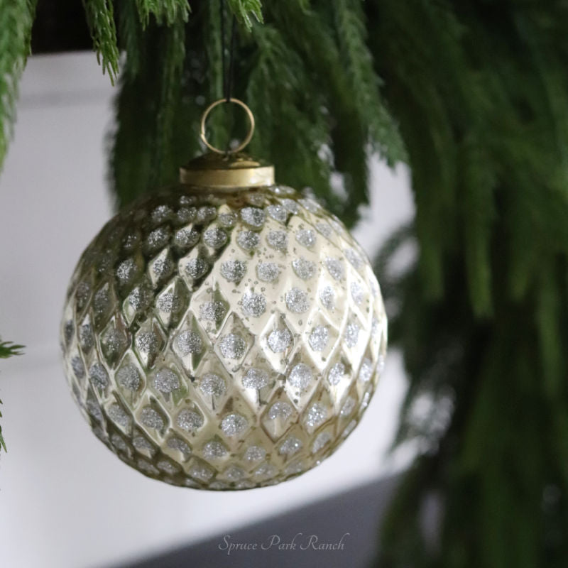 Gold Glitter Glass Diamond Embossed Ornament
