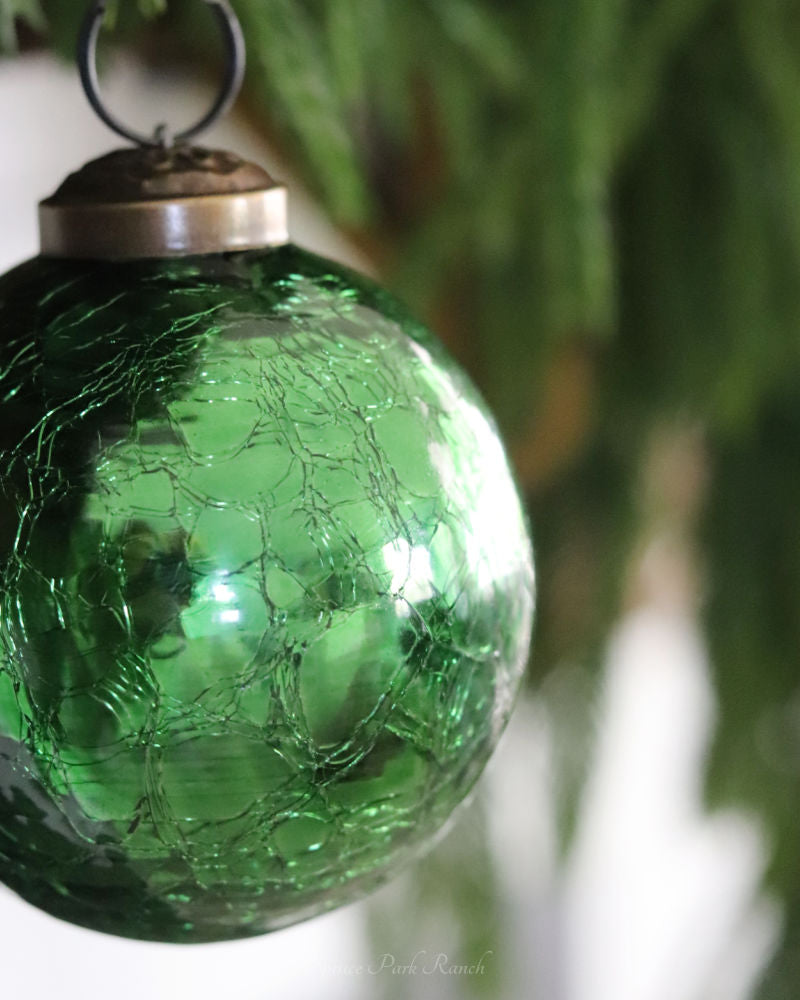 Crackled Deep Green Mirror Glass Ornament